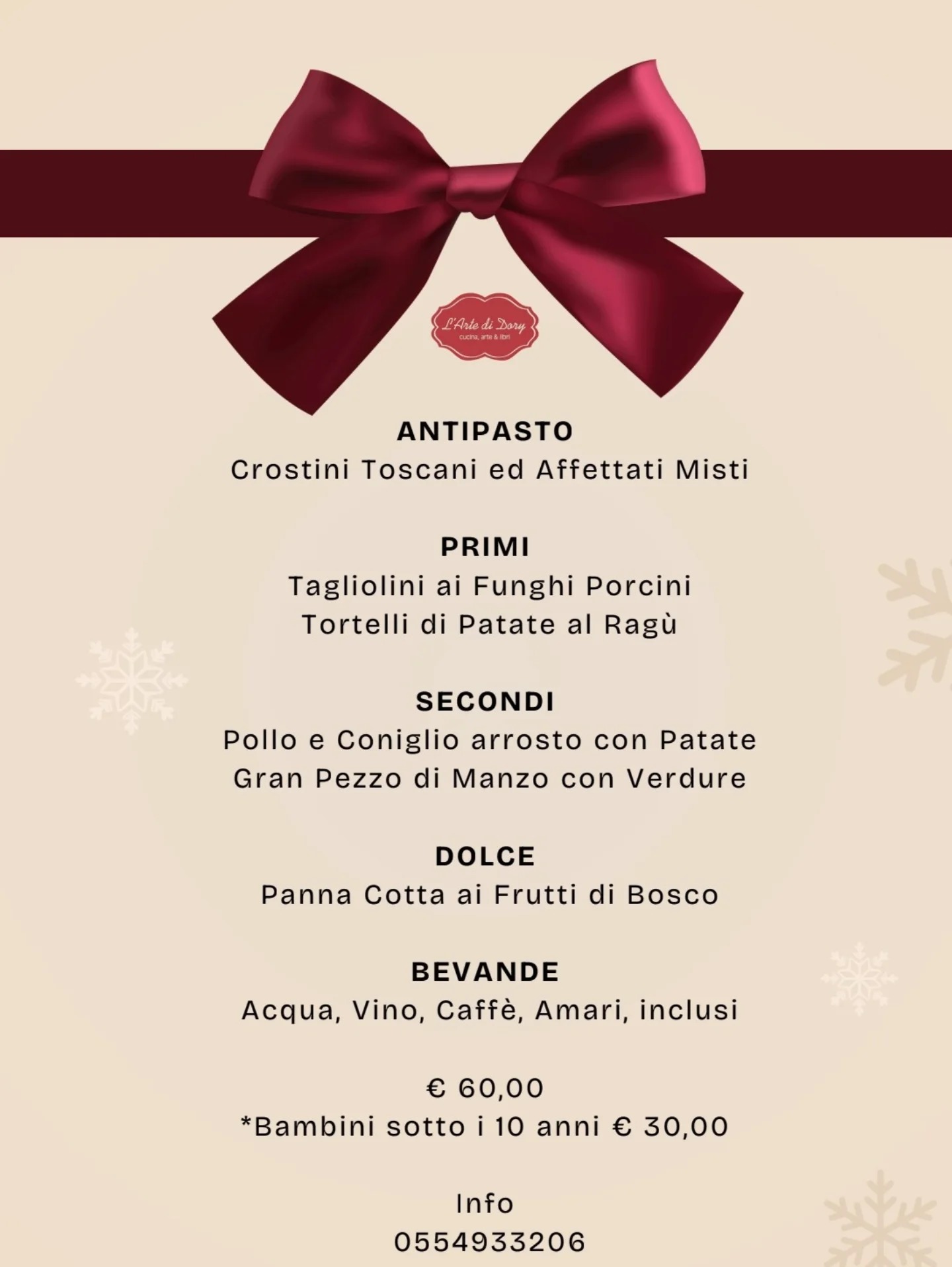Menu ufficiale di Natale di L'Arte di Dory
